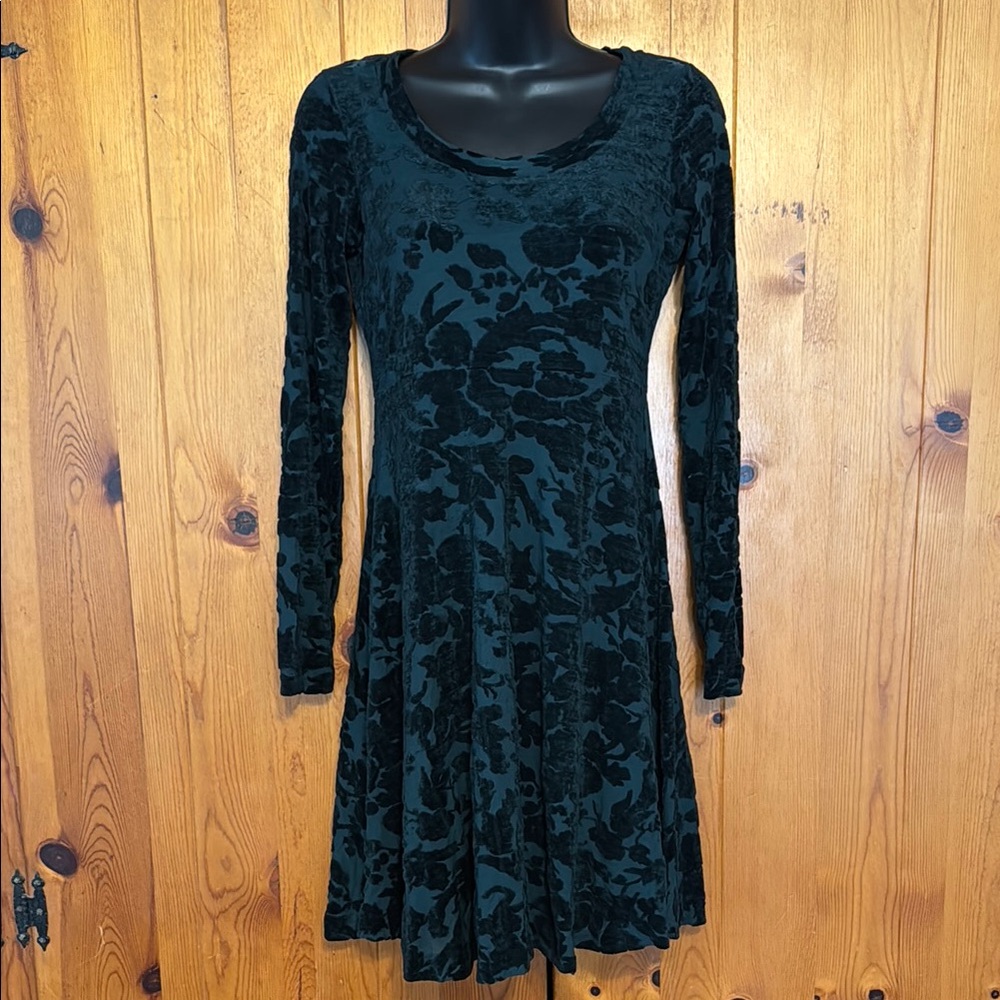 90s Betsey Johnson burnout velvet forest green dress with slip